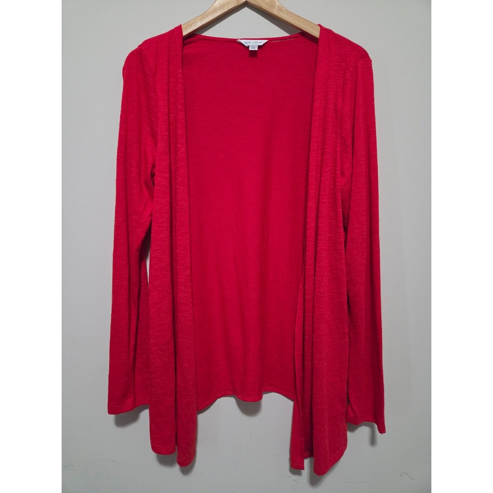 Rebecca Malone Womens Red Open‎ Front Draped Slub Knit Cardigan Sweater Large